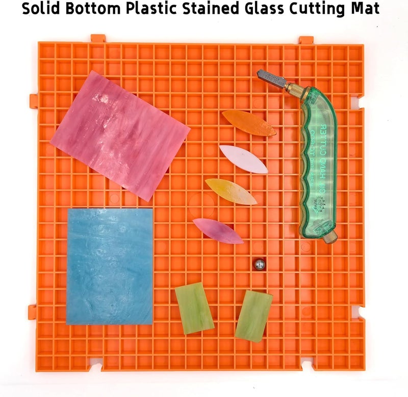 ARTKINGTO Stained Glass Cutting Mat, Solid Bottom Plastic Grid, Orange, 2 Pack - Image 2